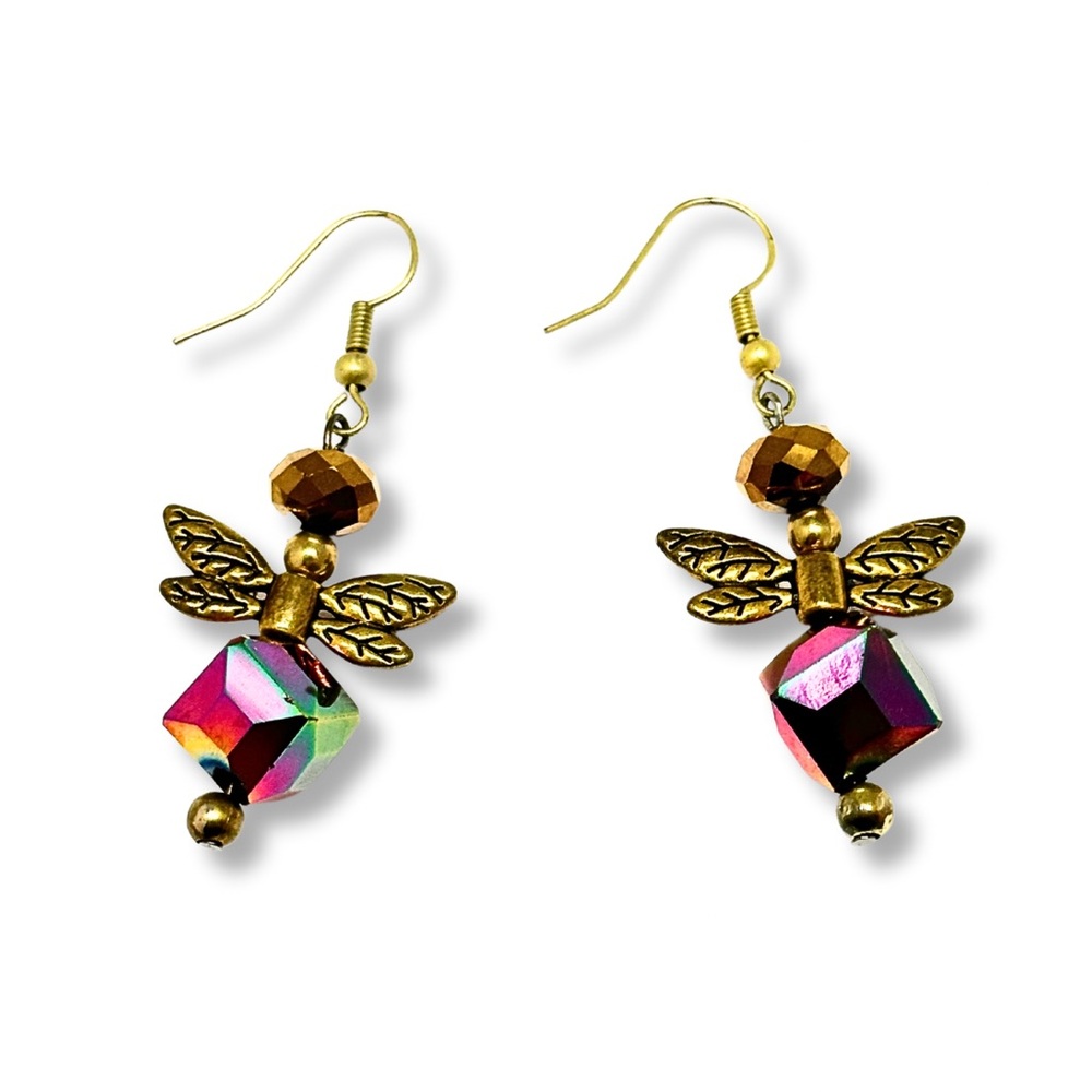 HANDCRAFTED DRAGONFLY EARRINGS Y2K Gold Statement Dangle Drop Pierced Earrings